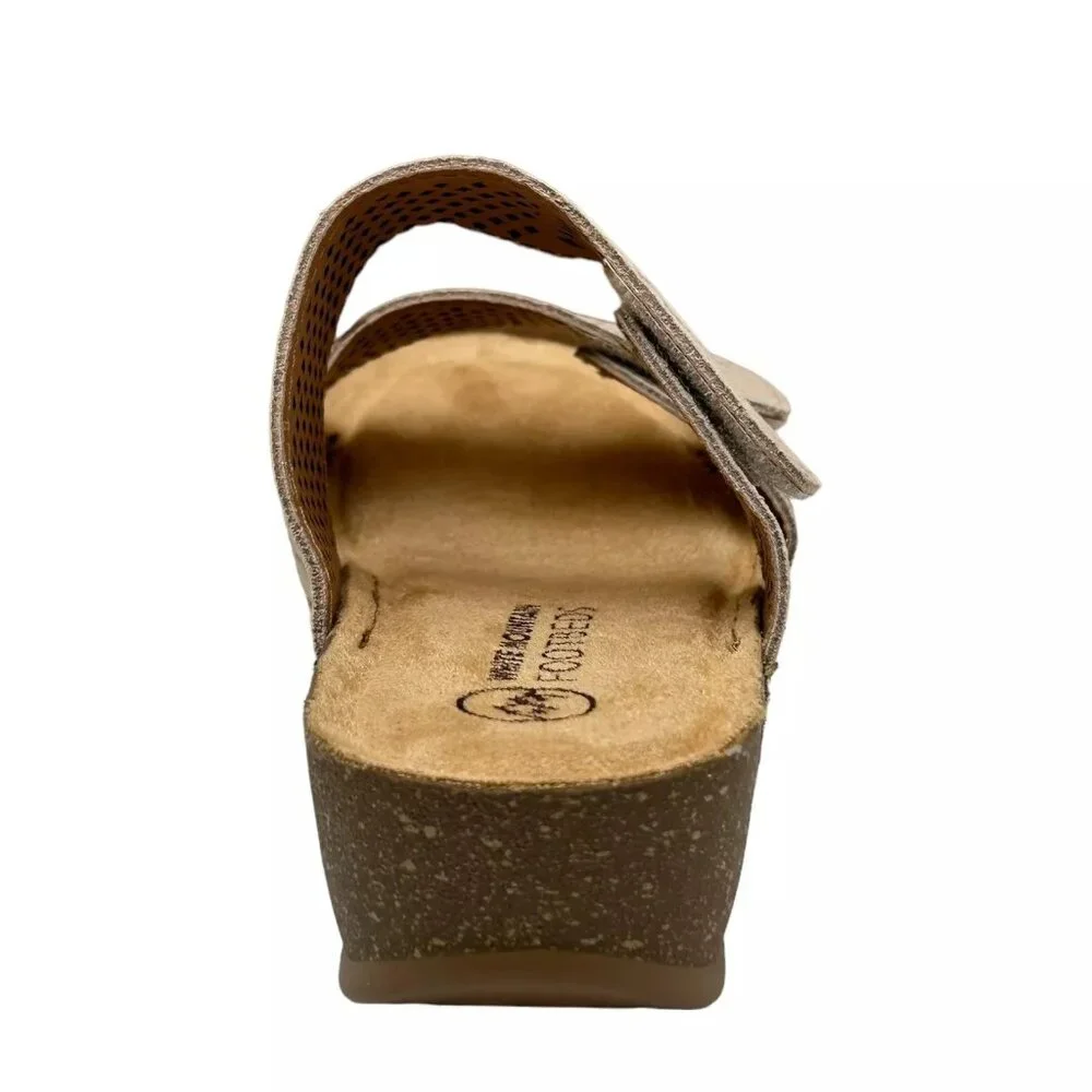 White Mountain Women's Wedge Leather Sandals Size 8 Taupe Adjustable Straps
